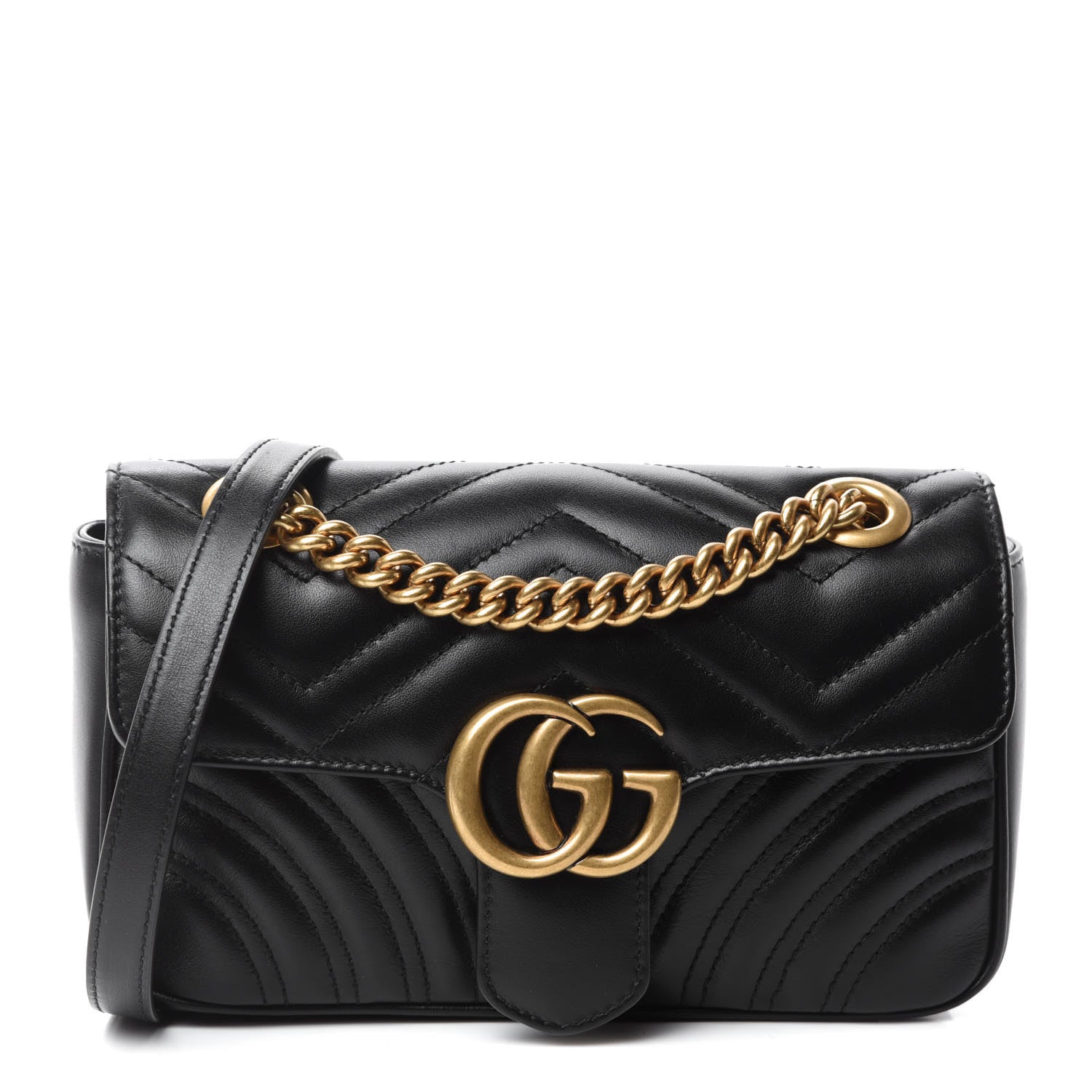 Gucci Calfskin Matelasse Mini GG Marmont Shoulder Bag Black 1 of 10