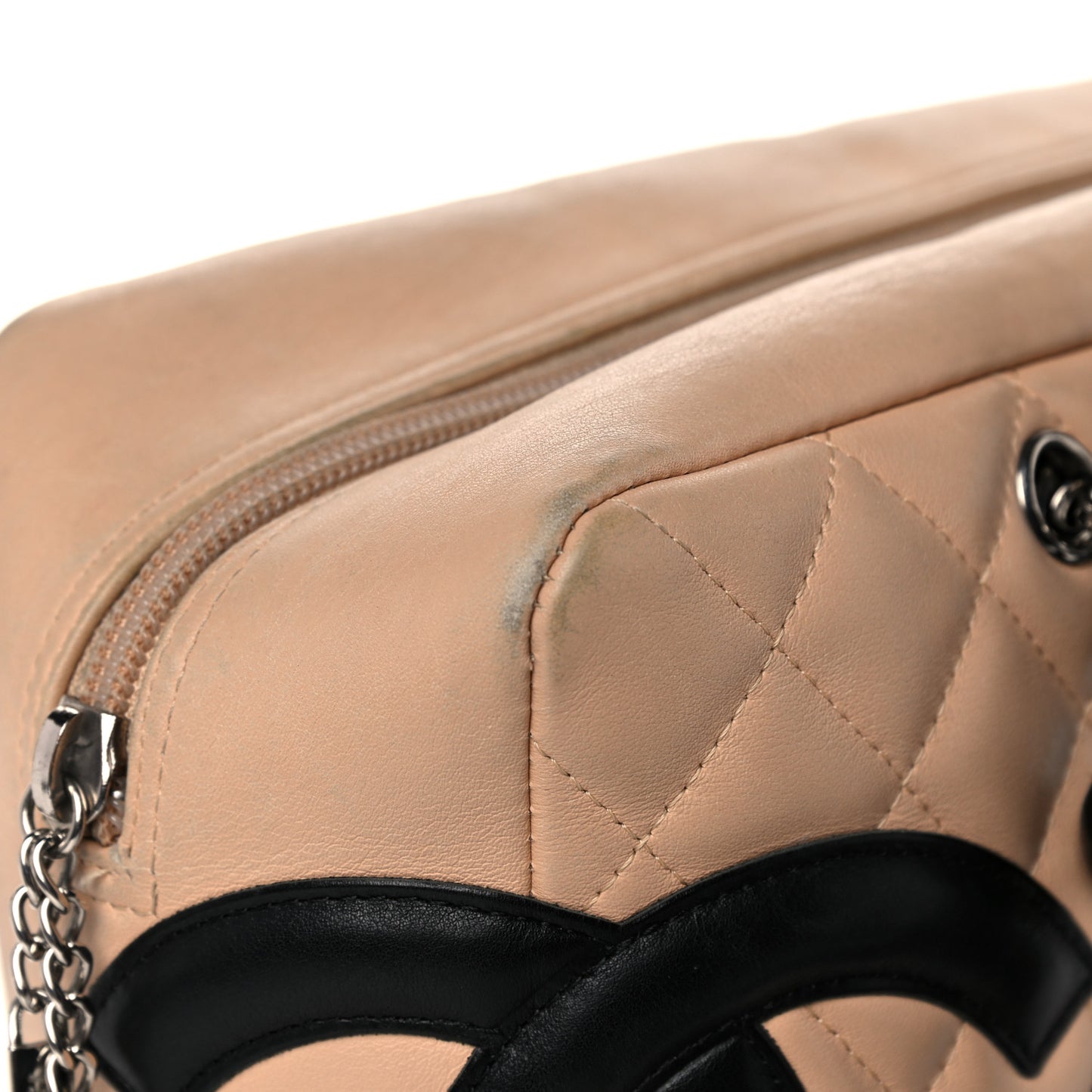 Calfskin Quilted Large Cambon Bowler Beige Black