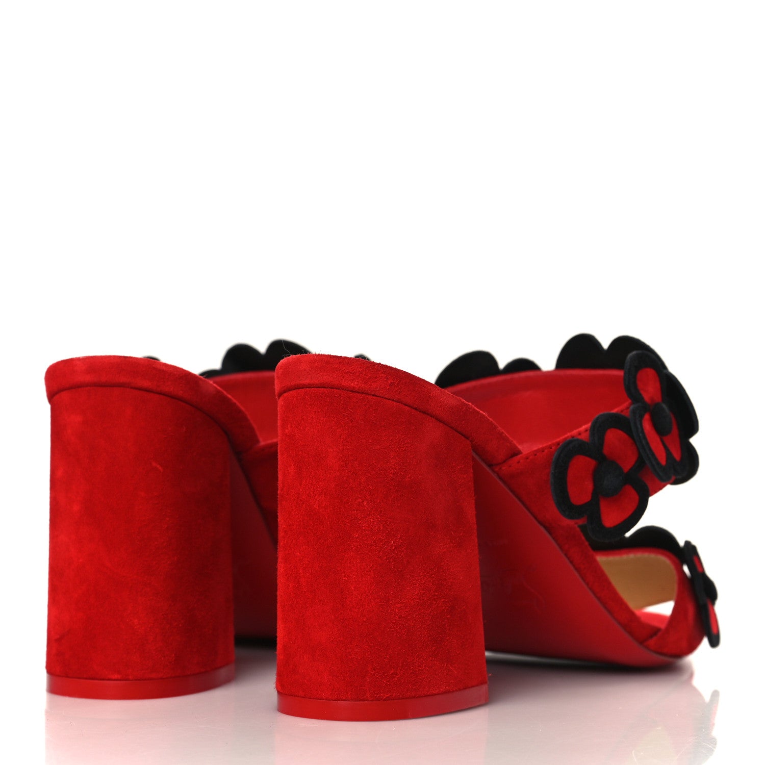 Christian Louboutin Veau Velours Tres Pansy 85 Slide Sandals 37.5 Red Black 4 of 8