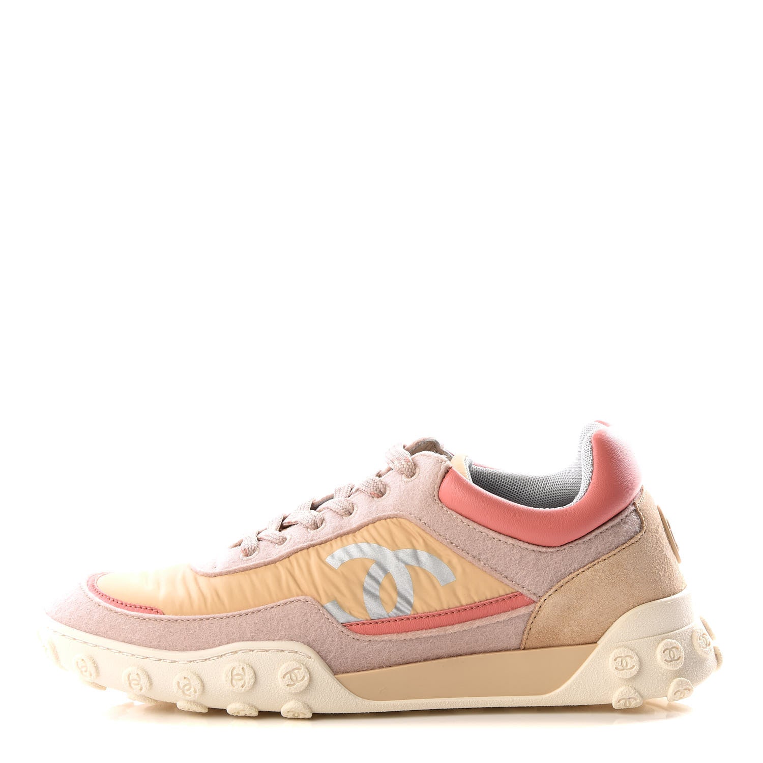 Chanel Wool Nylon Lambskin Suede Calfskin Womens Logo Sneakers 38 Beige Pink 1 of 9