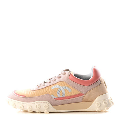 Chanel Wool Nylon Lambskin Suede Calfskin Womens Logo Sneakers 38 Beige Pink 1 of 9
