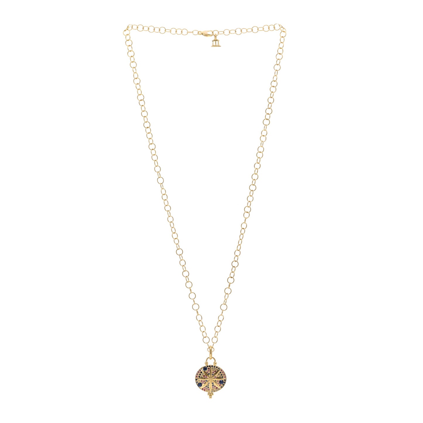 18K Yellow Gold Sapphire Ruby Sorcerer Pendant Necklace