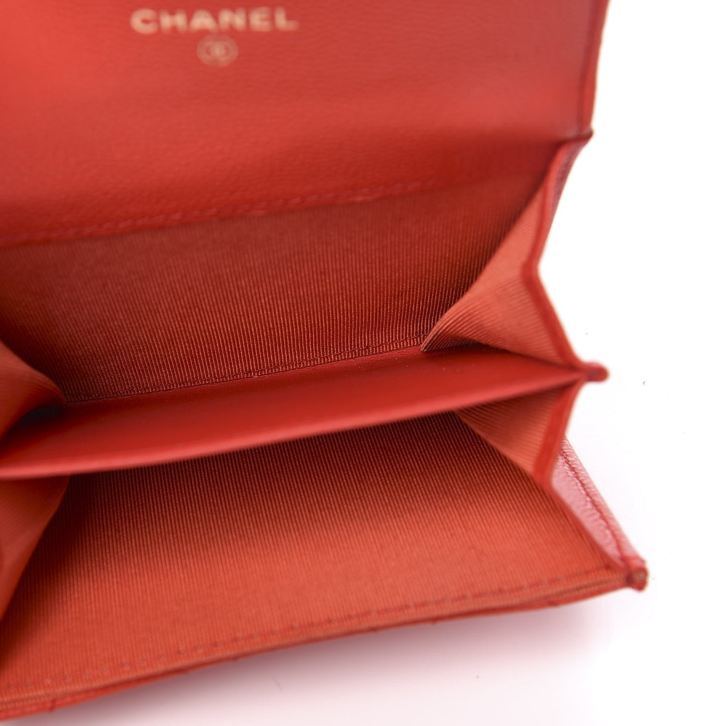 Caviar Quilted Flap Card Holder Wallet Red