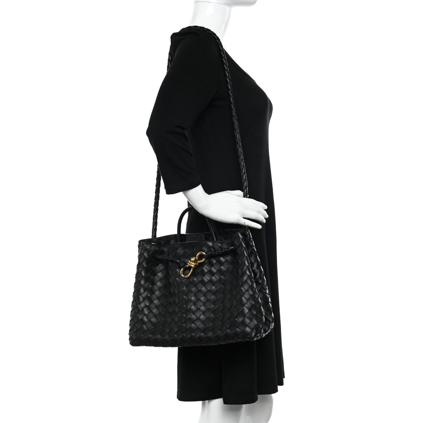 Nappa Intrecciato Medium Andiamo Shoulder Bag Black