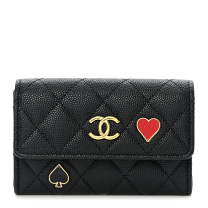 Chanel Caviar Quilted Enamel Coco Casino Flap Card Holder Wallet Black 1 of 9