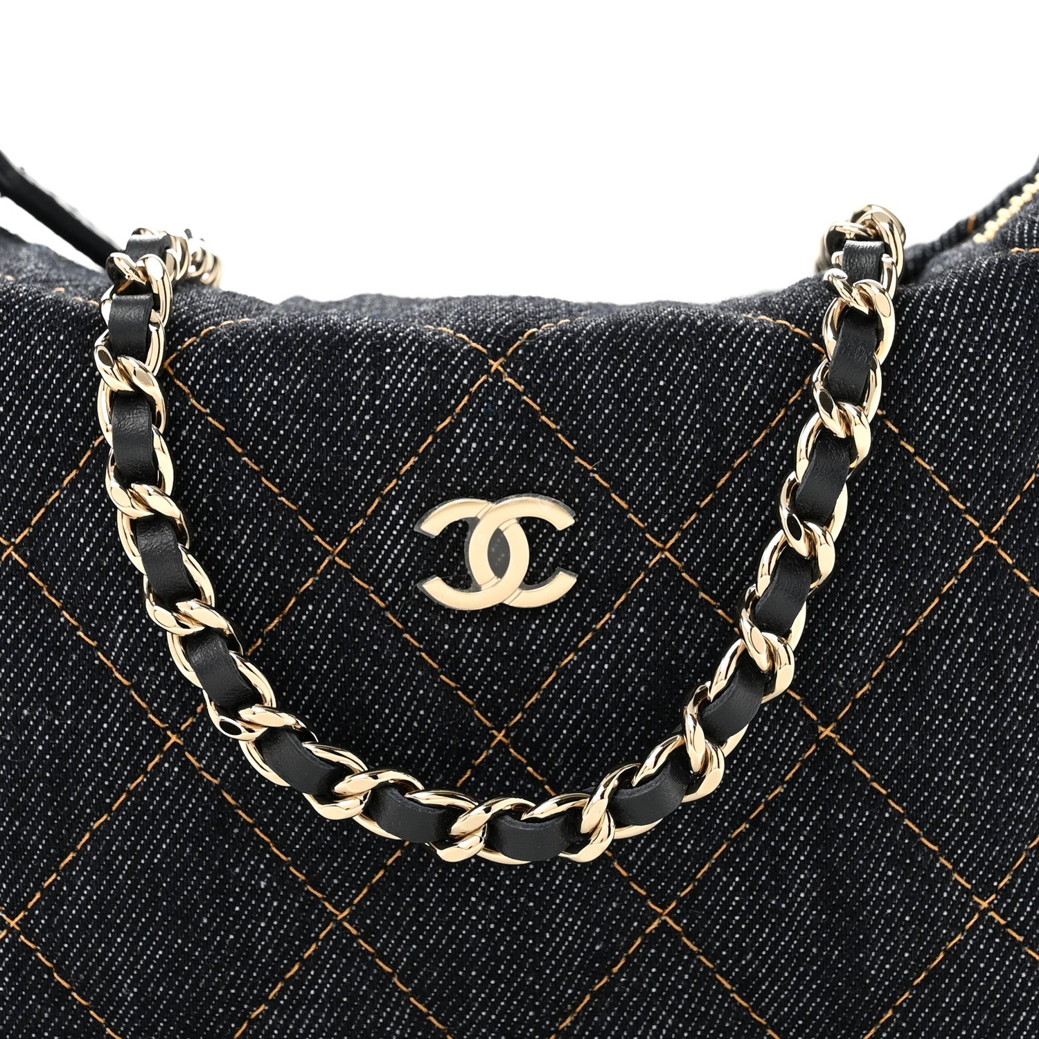 Chanel Denim Quilted Hobo Clutch With Chain Dark Blue Orange 7 of 10