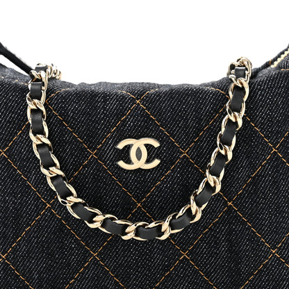 Chanel Denim Quilted Hobo Clutch With Chain Dark Blue Orange 7 of 10