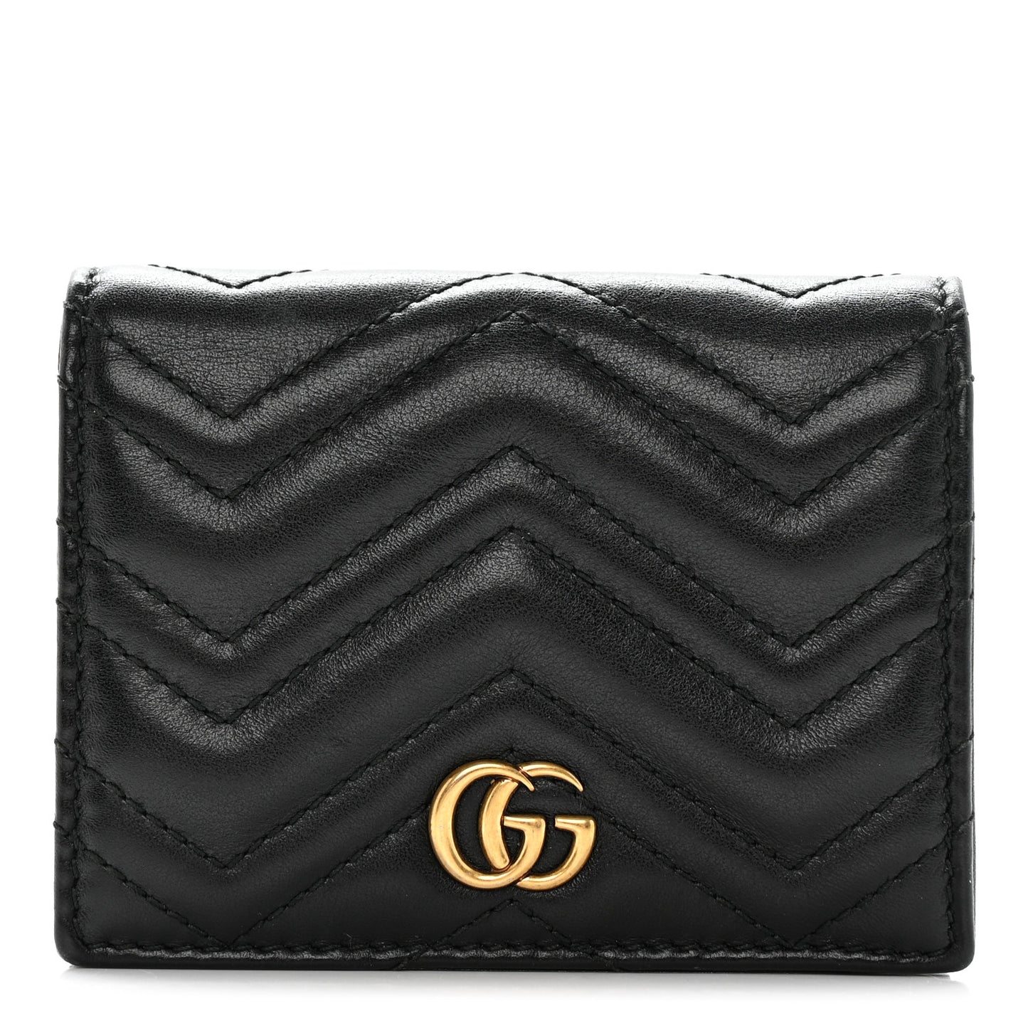 Calfskin Matelasse GG Marmont Card Case Wallet Black