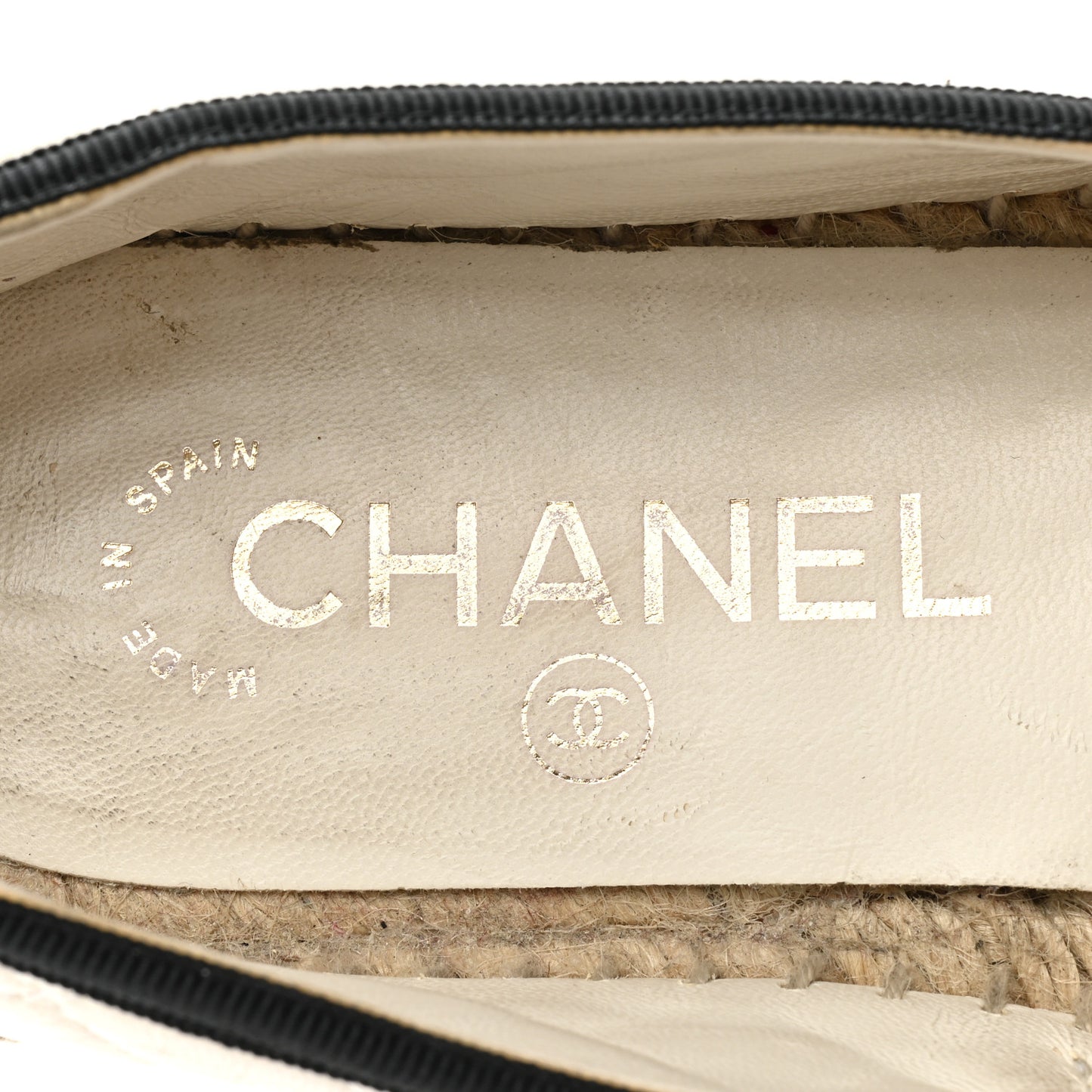 Lambskin Grosgrain Quilted CC Chain Espadrilles 37 White Black