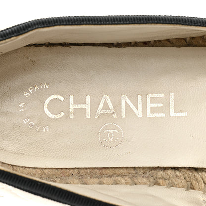Chanel Lambskin Grosgrain Quilted CC Chain Espadrilles 37 White Black 7 of 17