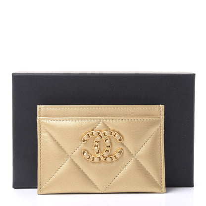 Chanel Metallic Goatskin Quilted Chanel 19 Card Holder Gold 11 of 11