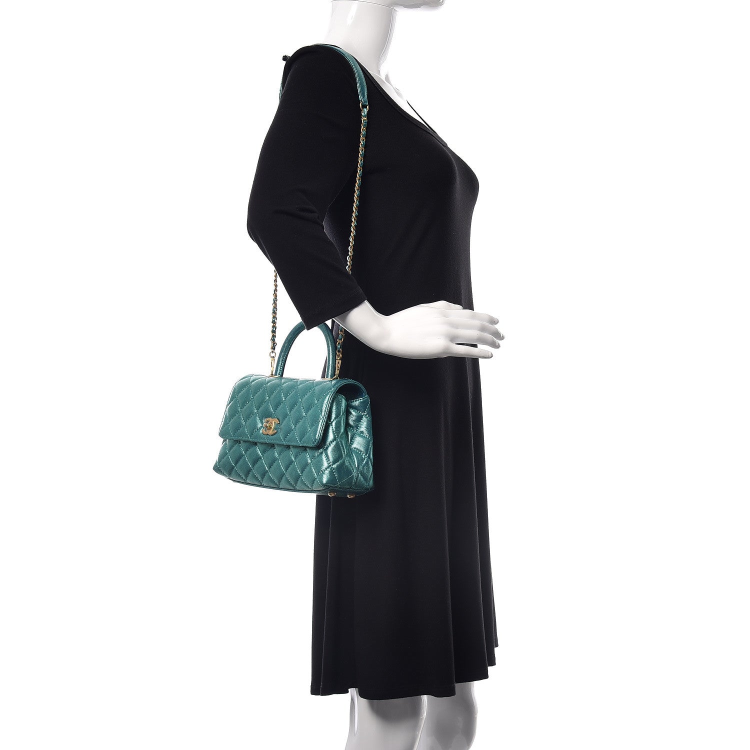 Chanel Metallic Caviar Quilted Mini Coco Handle Flap Blue 2 of 11