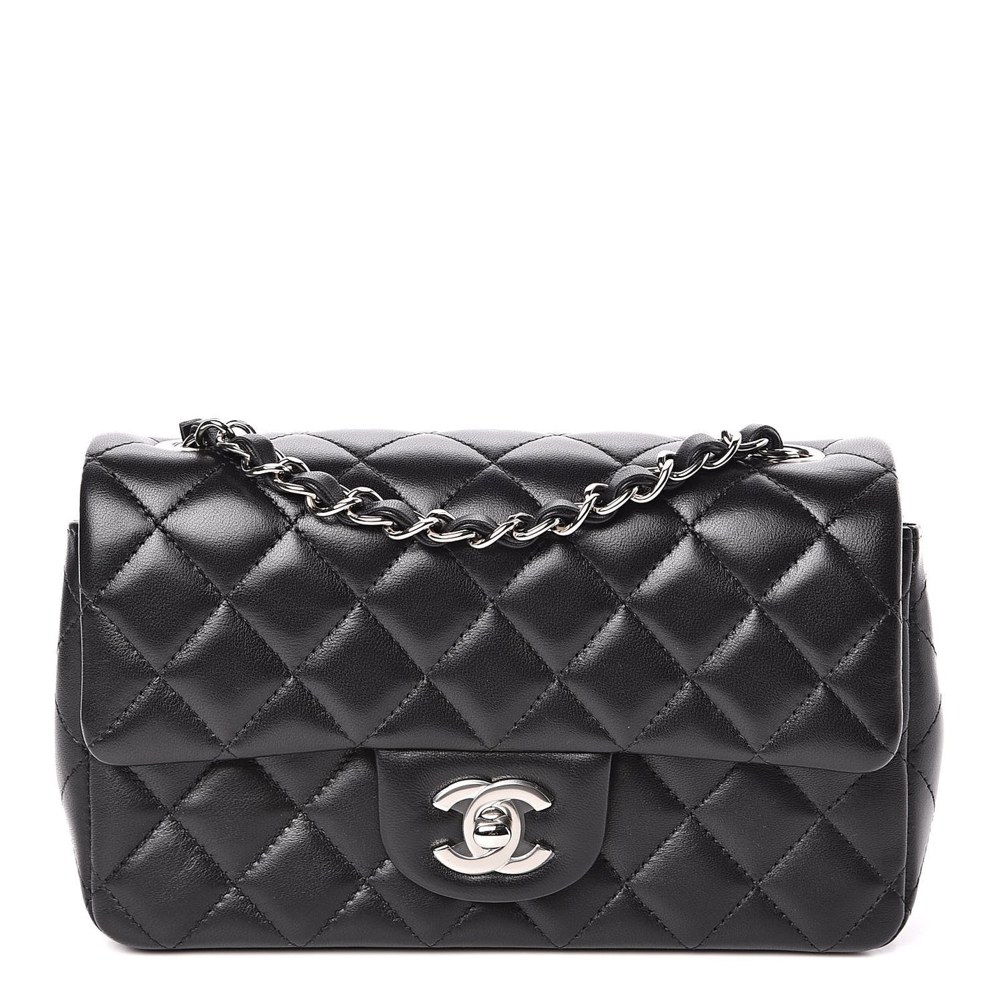 Lambskin Quilted Mini Rectangular Flap Black