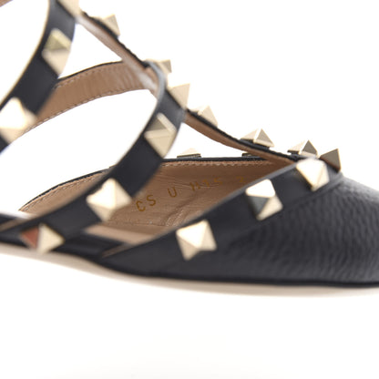 Valentino Garavani Pebbled Calfskin Rockstud Flat Cage Mules 38.5 Black 10 of 11