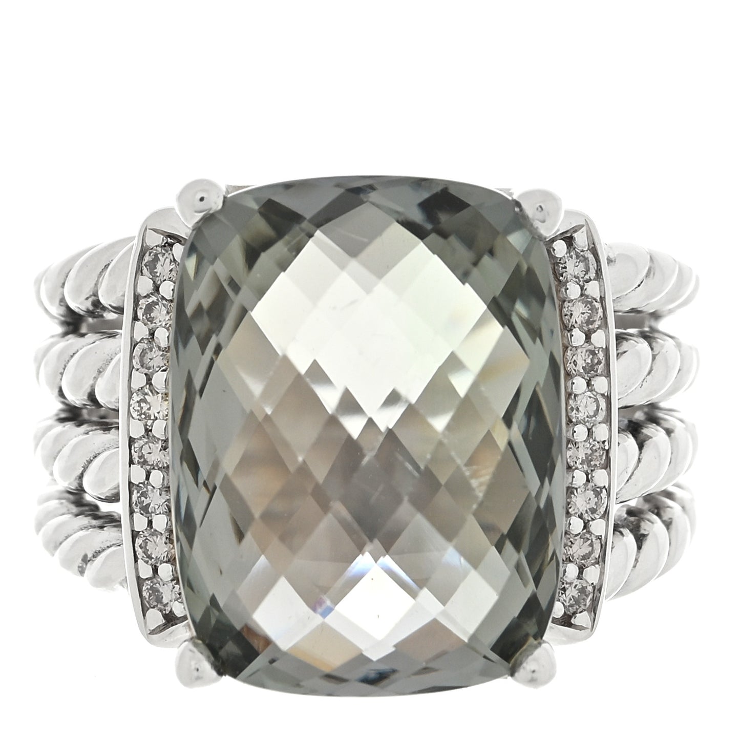 Sterling Silver Diamond Prasiolite 16mm Wheaton Ring 54 7