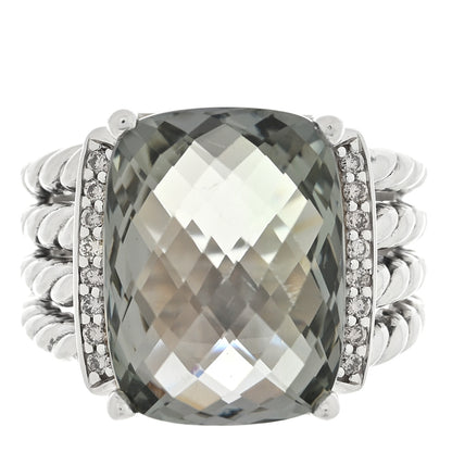 David Yurman Sterling Silver Diamond Prasiolite 16mm Wheaton Ring 54 7 1 of 4
