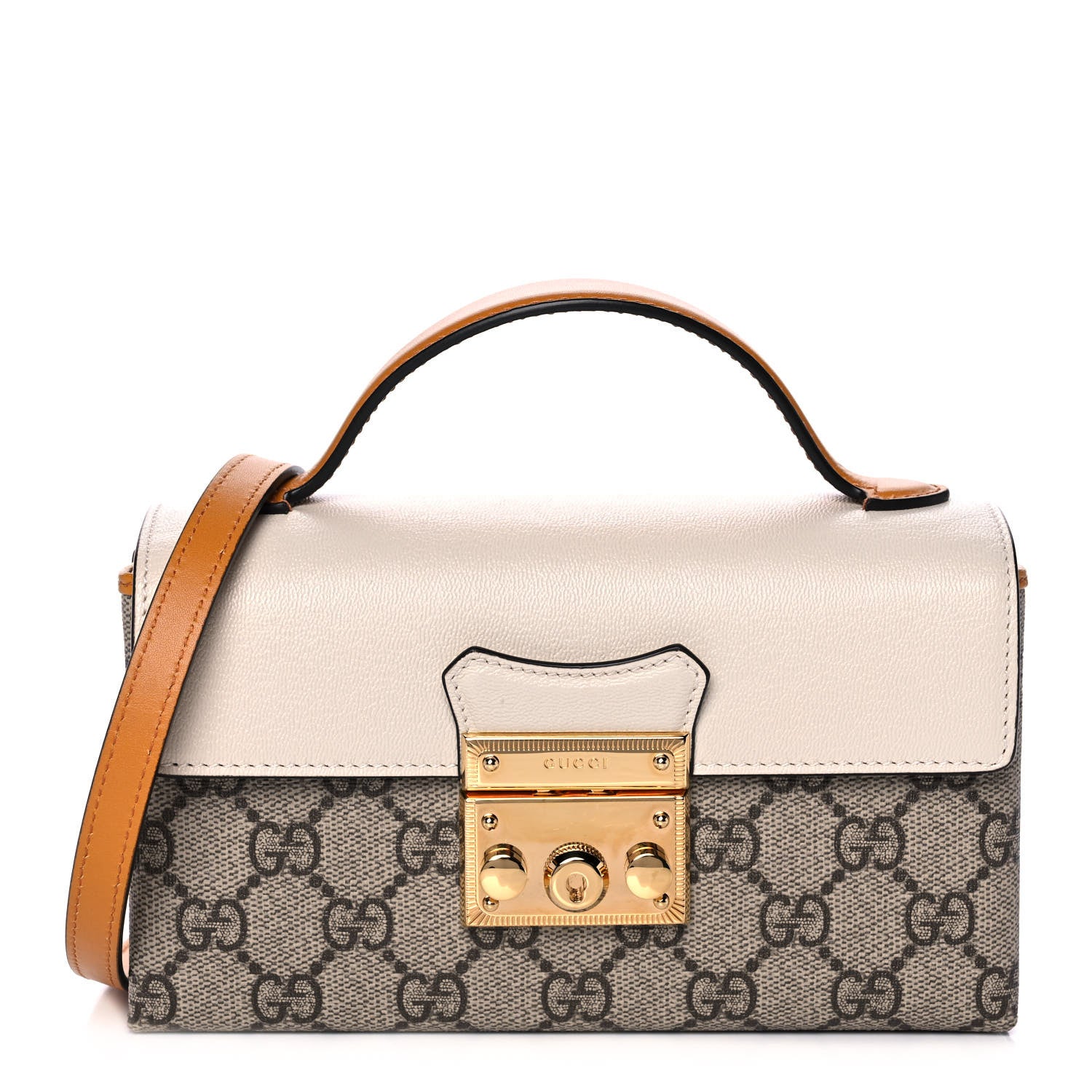 Gucci GG Supreme Monogram New Sakai Calfskin Mini Padlock Top Handle Shoulder Bag Beige Ebony Mystic White Sun Oil 1 of 12