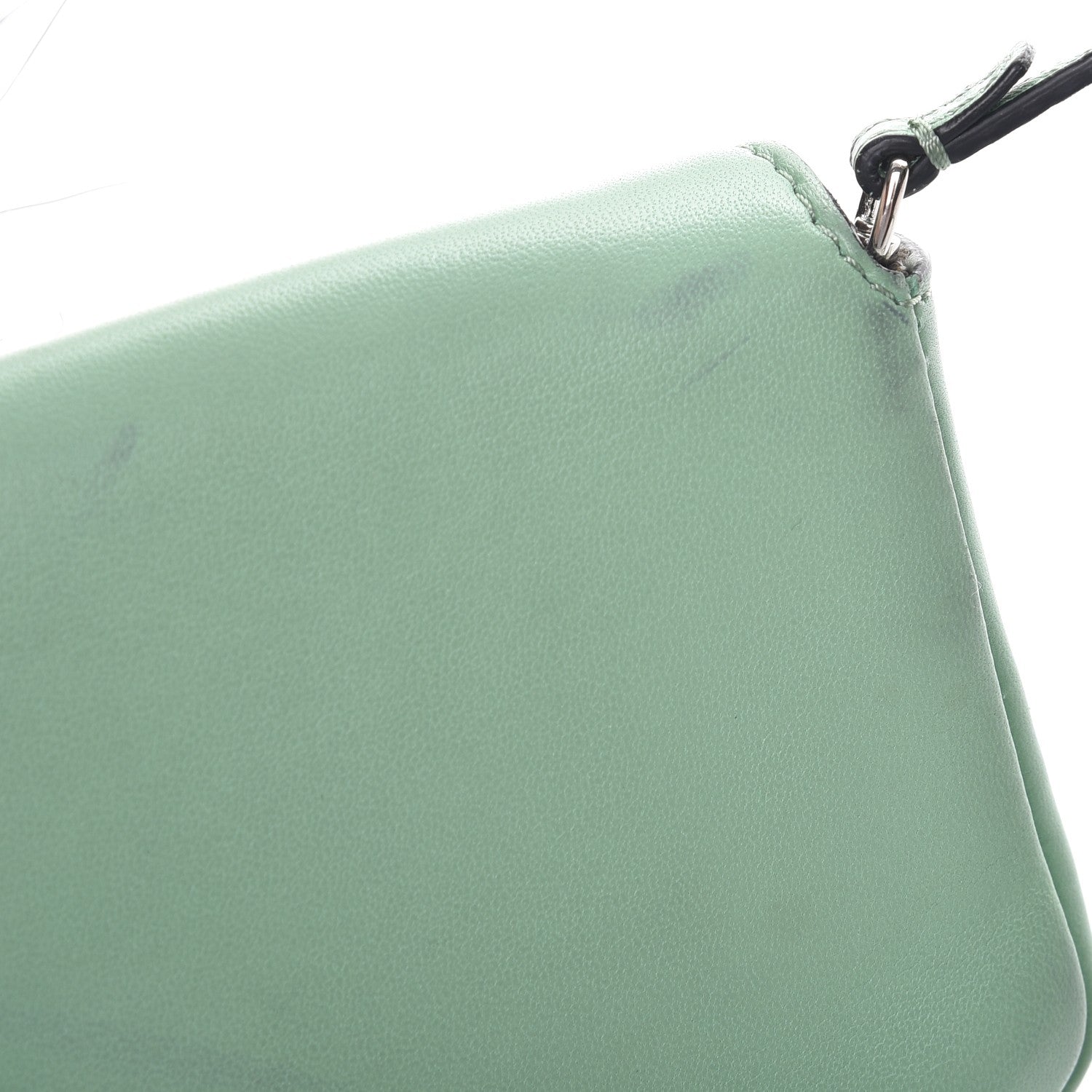 Fendi Nappa Rabbit Fox Fur Micro Buggie Baguette Verde Acqua 7 of 12