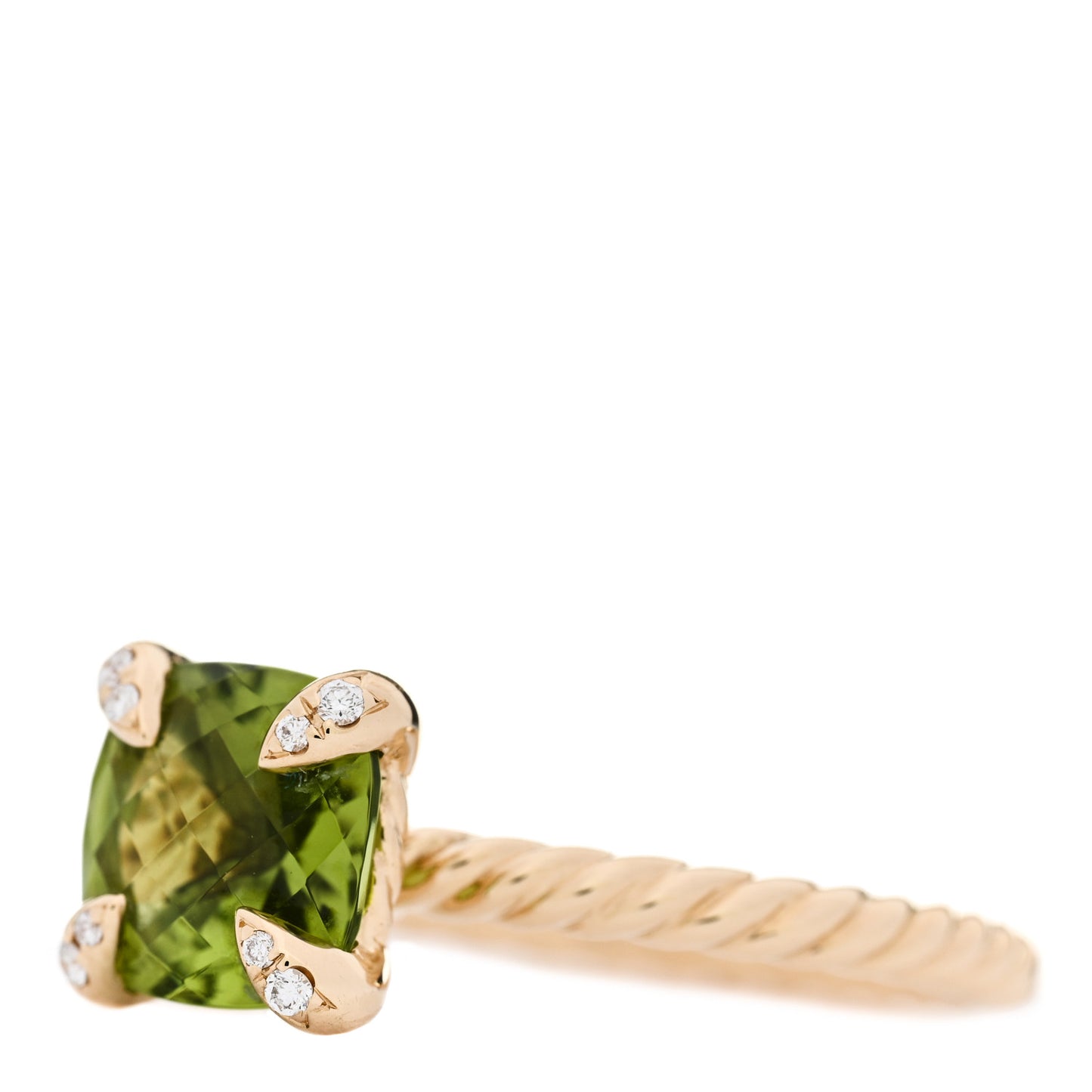 18K Yellow Gold Diamond Peridot 7mm Chatelaine Ring 49 5