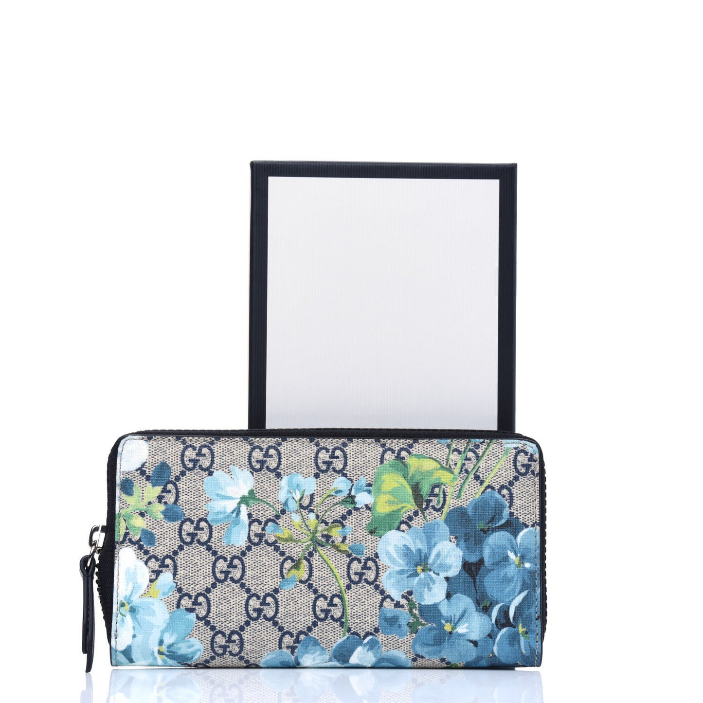 GG Supreme Monogram Blooms Zip Around Wallet Blue