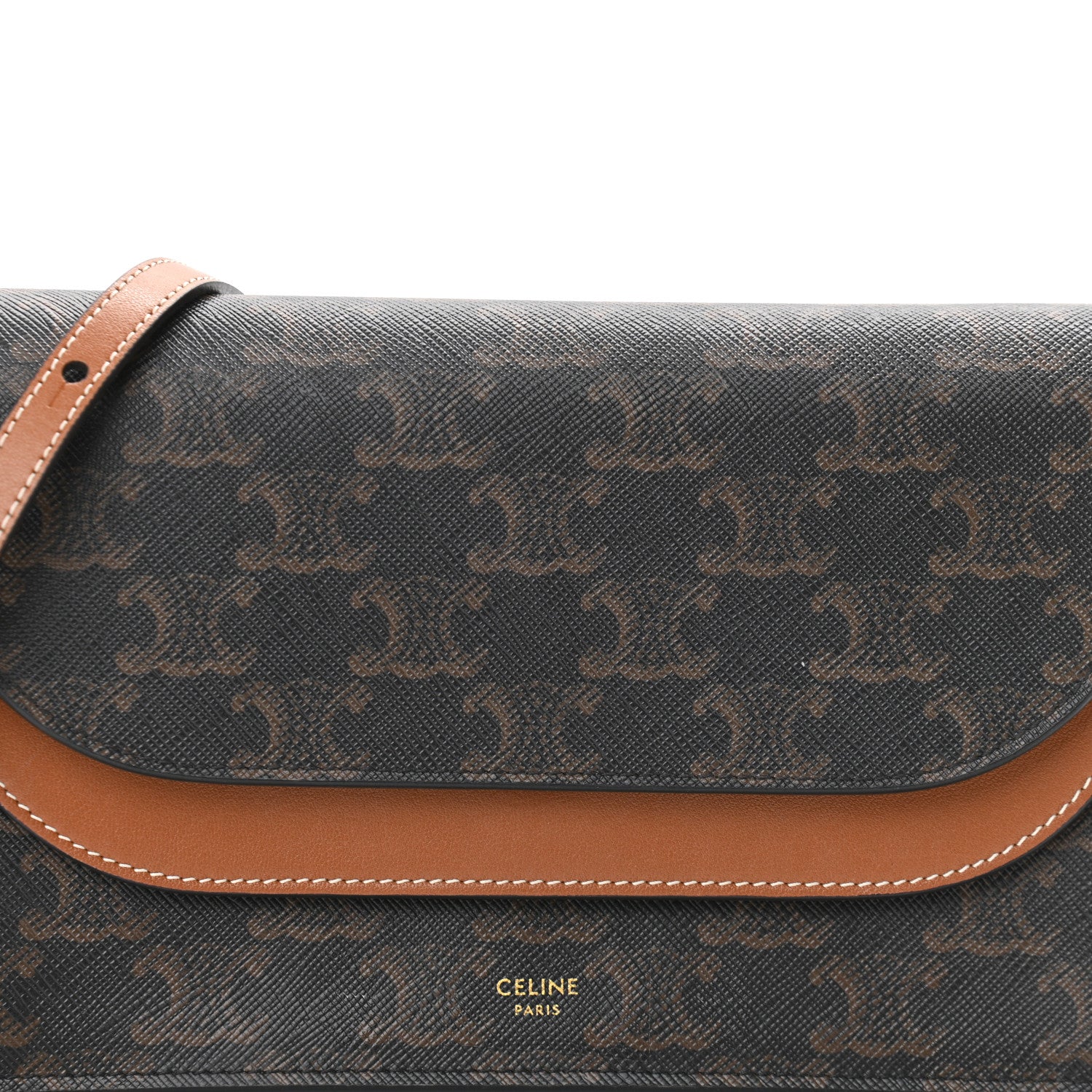 Celine Triomphe Canvas Lambskin Wallet On Strap Tan 9 of 11
