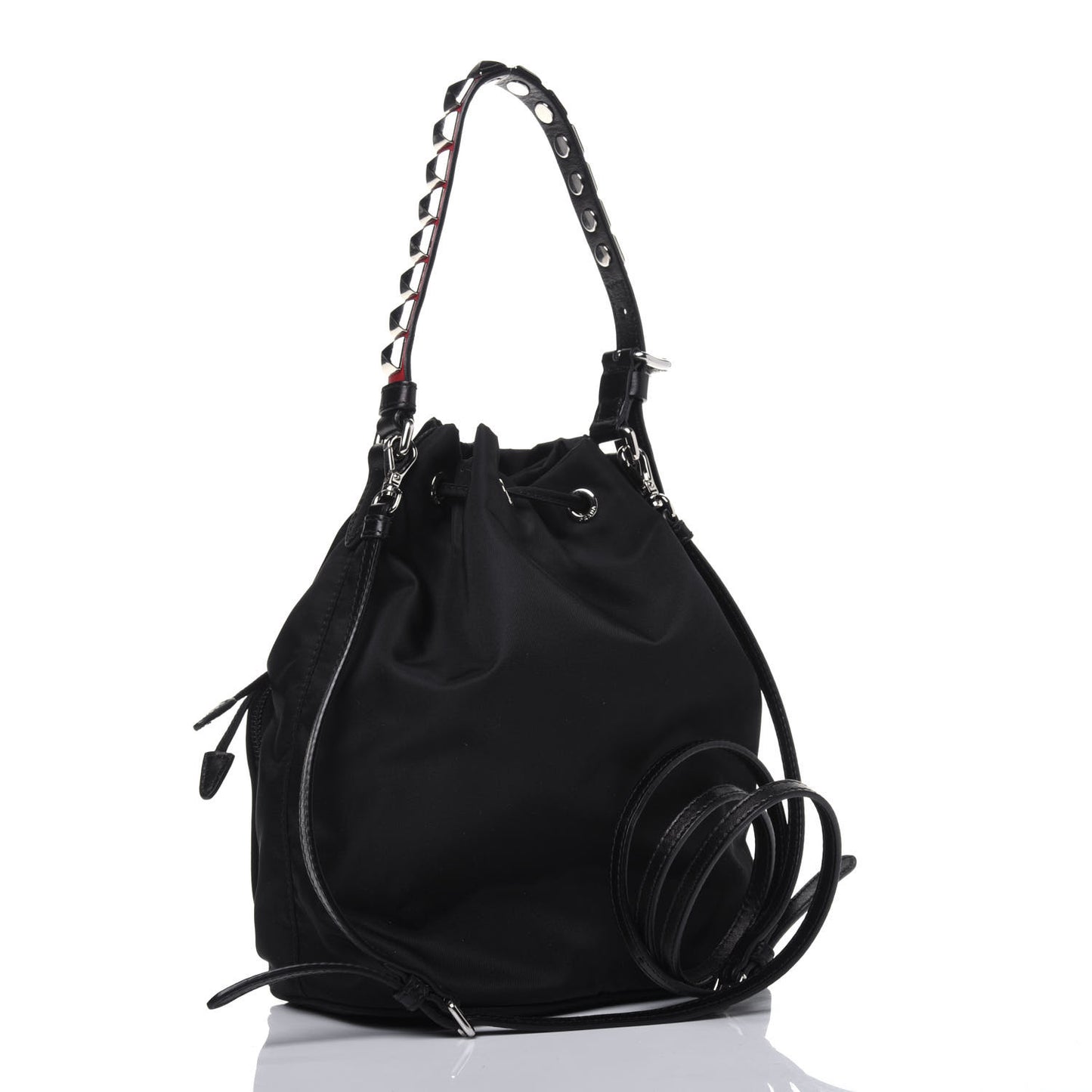 Tessuto Nylon Studded New Vela Mini Bucket Crossbody Bag Black Fuoco