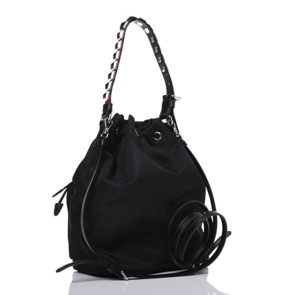 Prada Tessuto Nylon Studded New Vela Mini Bucket Crossbody Bag Black Fuoco 4 of 10