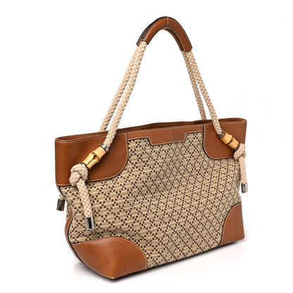 Gucci Calfskin Straw Diamante Maui Tote Brown 3 of 9