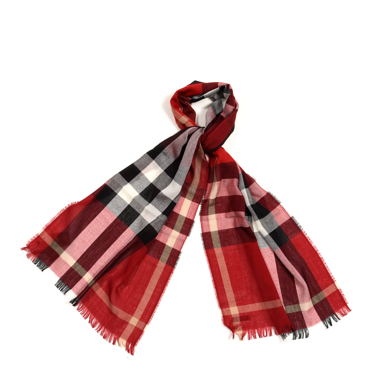 Burberry Wool Cashmere Tonal Check Lightweight Scarf Parade Red 1 of 4
