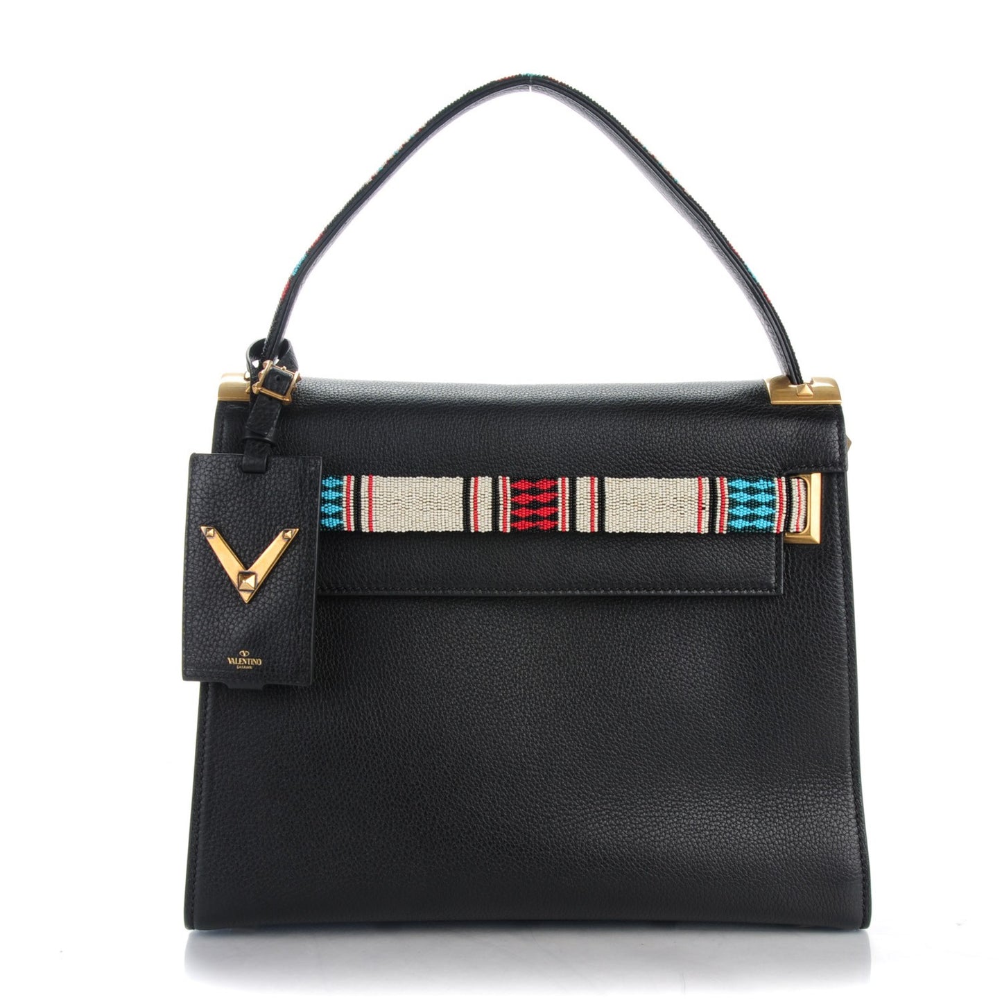 Grained Calfskin Beaded My Rockstud Frame Bag Black