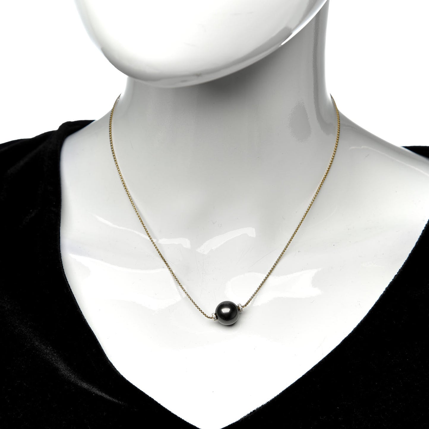 18K Yellow Gold Diamond Tahitian Pearl 12mm Solari Pendant Necklace