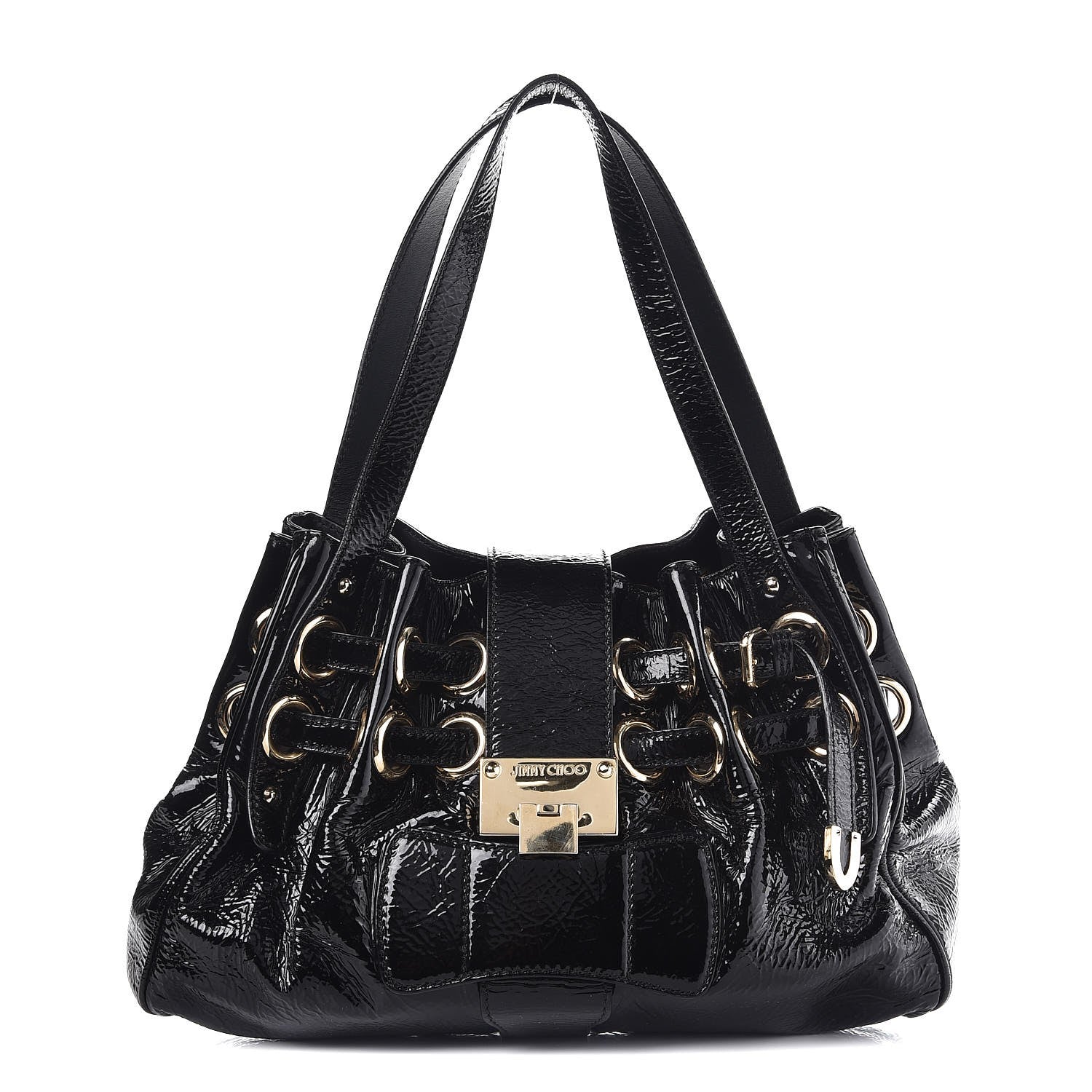 Jimmy Choo Crushed Patent Riki Bag Black 1 of 6