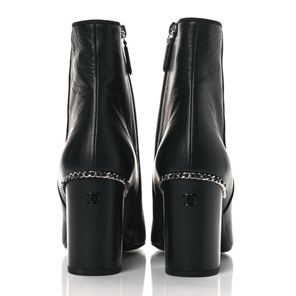 Chanel Crumpled Calfskin Cap Toe Chain Short Boots 39 Black 15 of 30