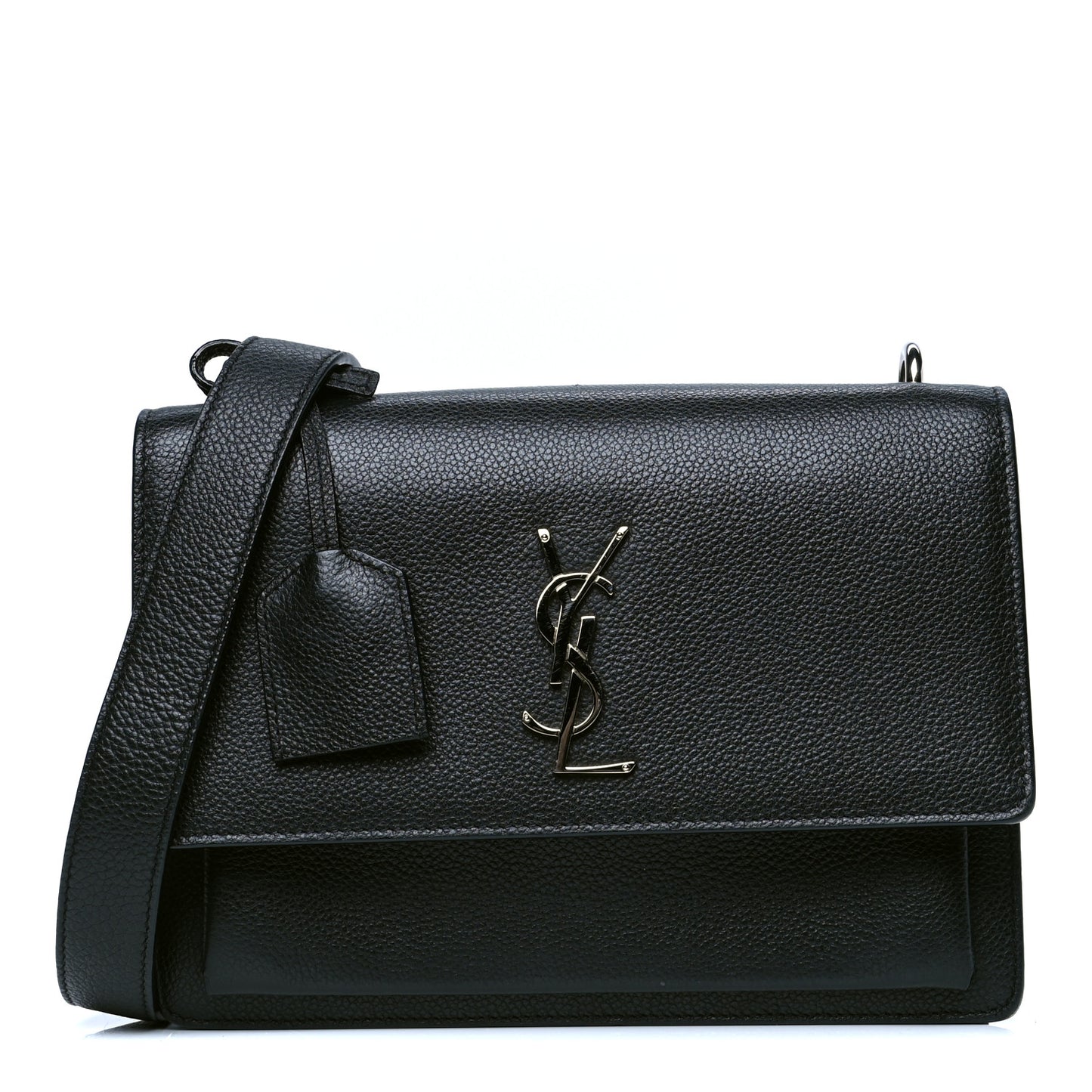 Grained Calfskin Medium Monogram Sunset Satchel Black