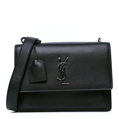 Saint Laurent Grained Calfskin Medium Monogram Sunset Satchel Black 1 of 4