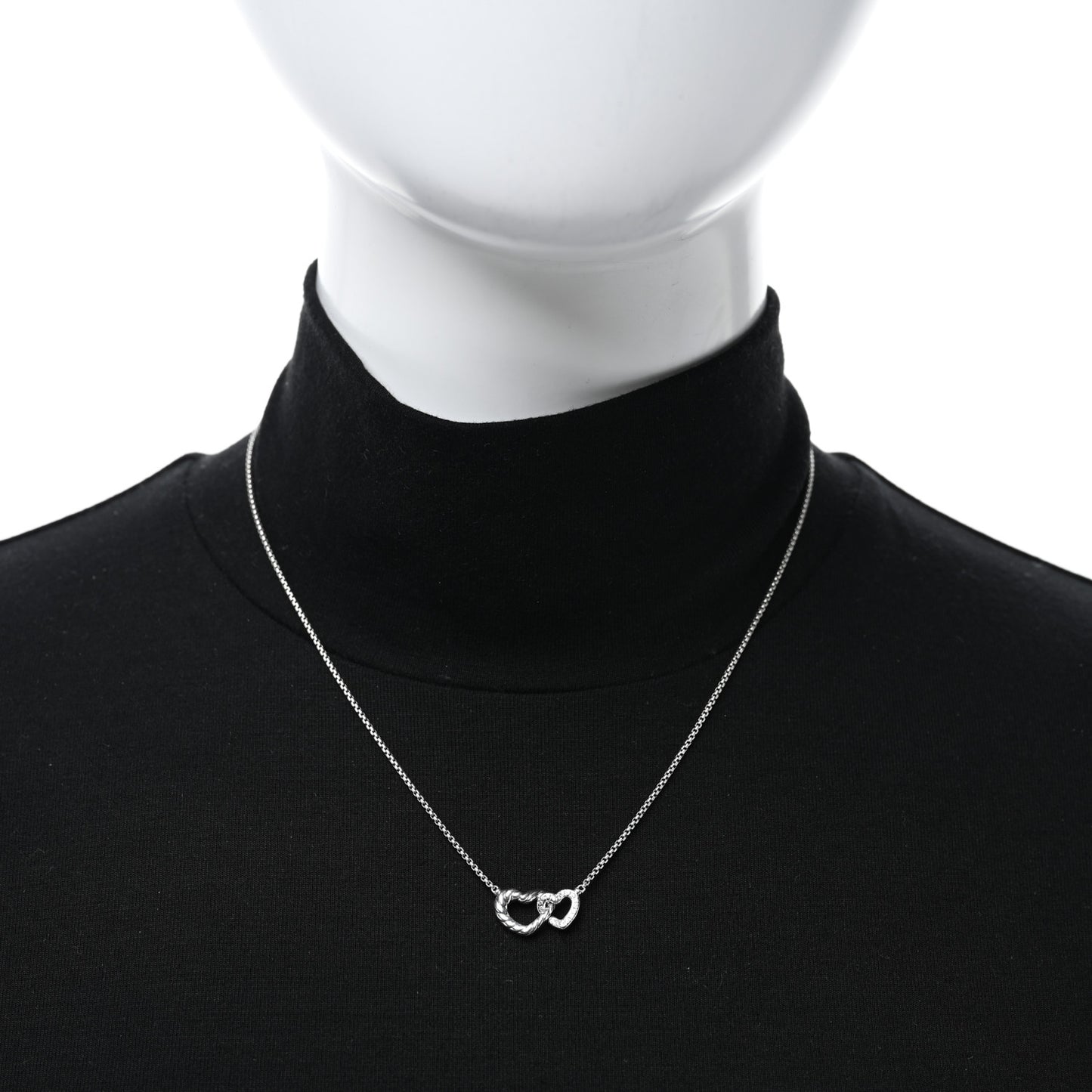 Sterling Silver Diamond Cable Collectibles Interlocking Heart Necklace