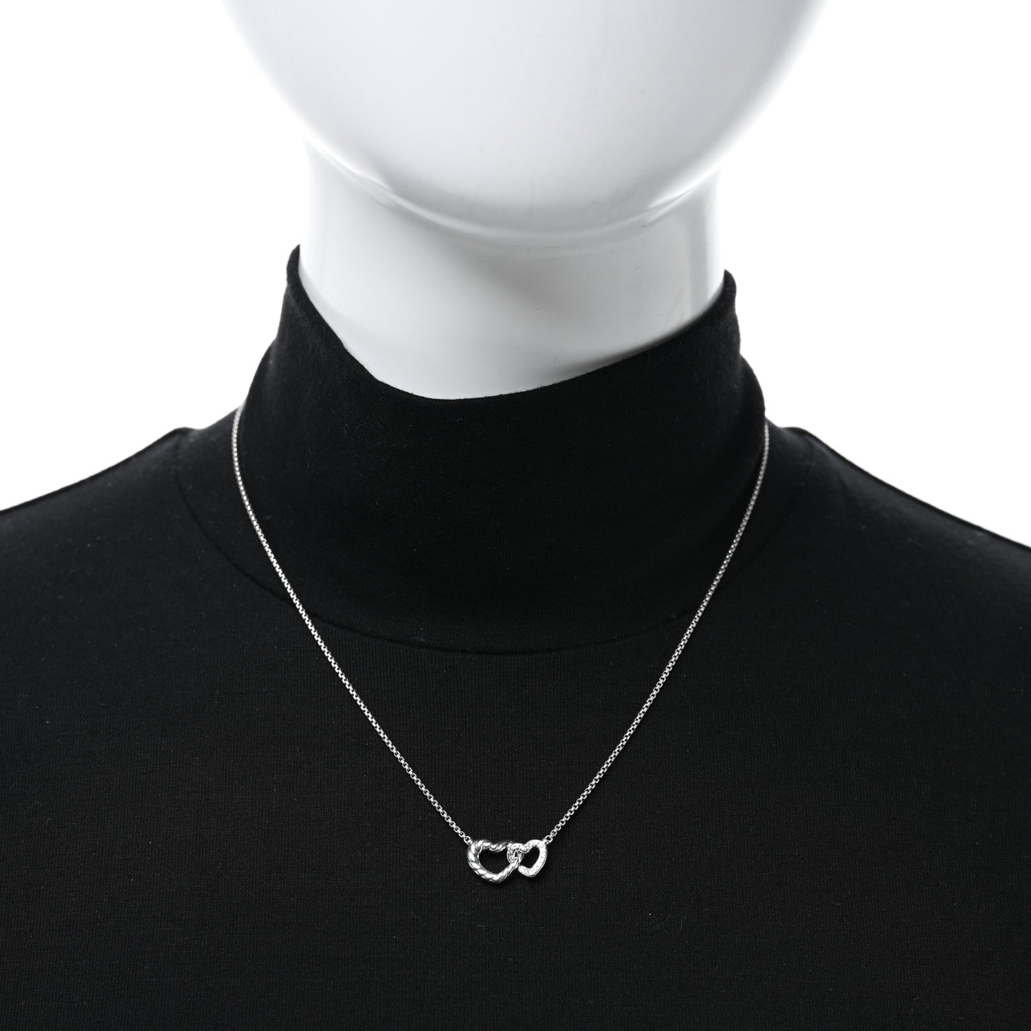 David Yurman Sterling Silver Diamond Cable Collectibles Interlocking Heart Necklace 2 of 4