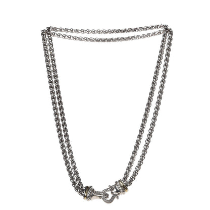 David Yurman Sterling Silver 18K Yellow Gold Diamond Double Wheat Buckle Necklace 3 of 5