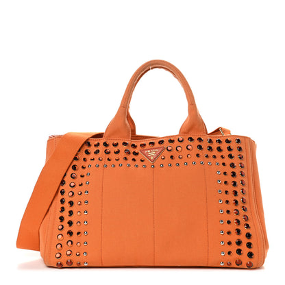 Prada Canapa Crystal Studded Tote Papaya 1 of 8