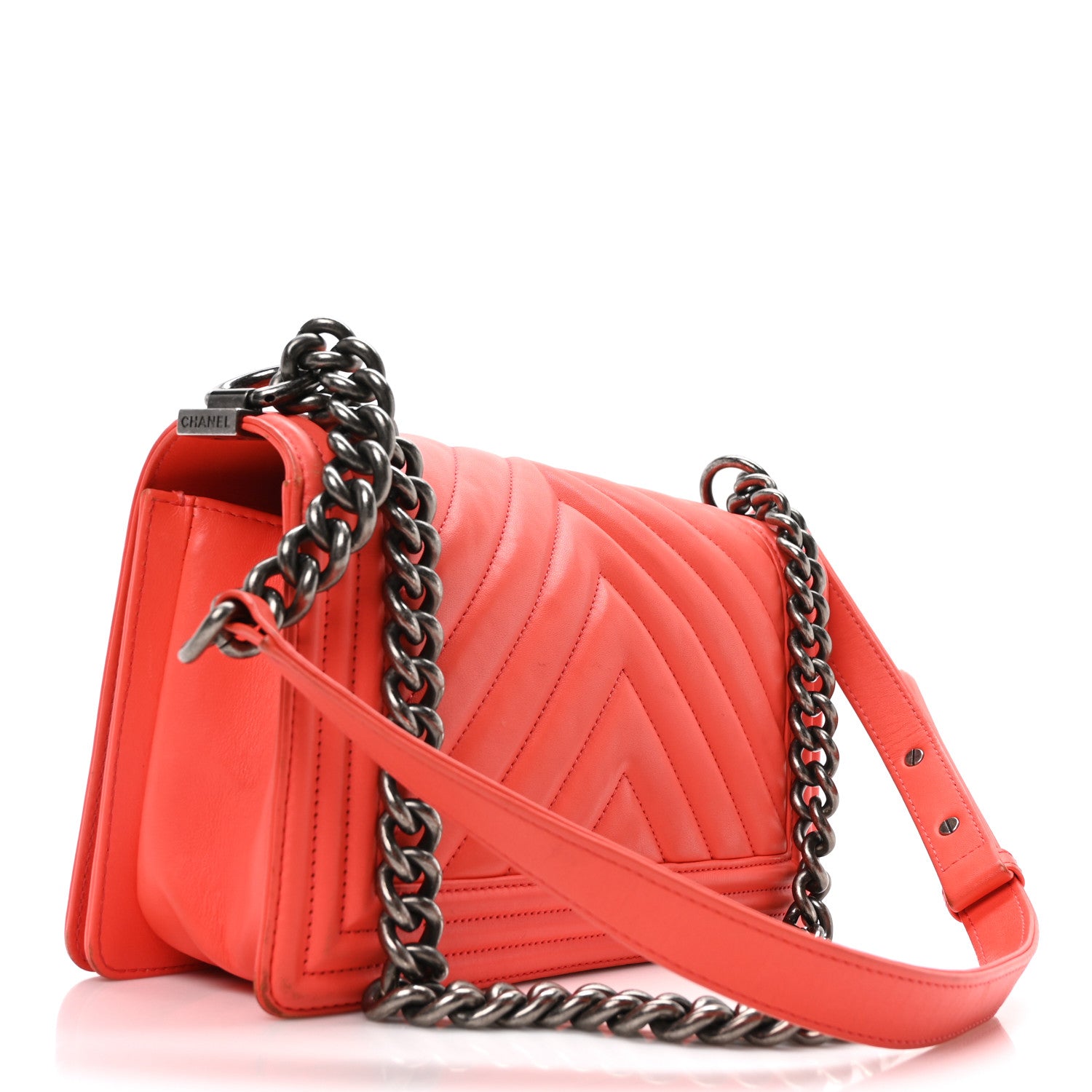 Chanel Calfskin Chevron Quilted Medium Boy Flap Coral 3 of 10