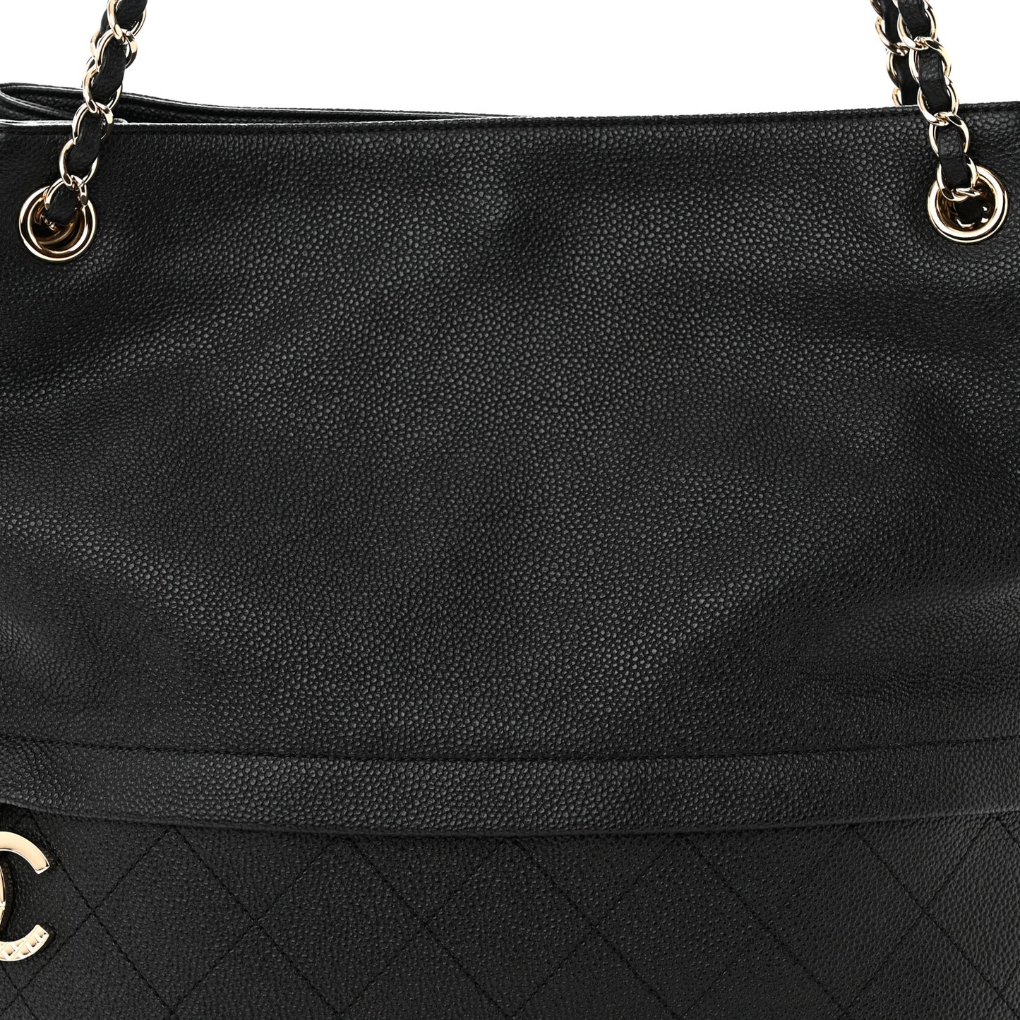 Crumpled Grained Calfskin Zip and Carry Shopping Tote Black