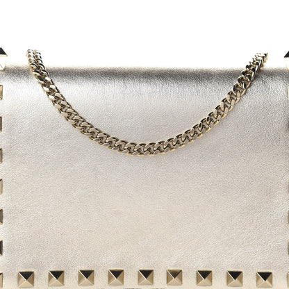 Valentino Garavani Metallic Calfskin Rockstud Wallet on Chain Gold 9 of 9