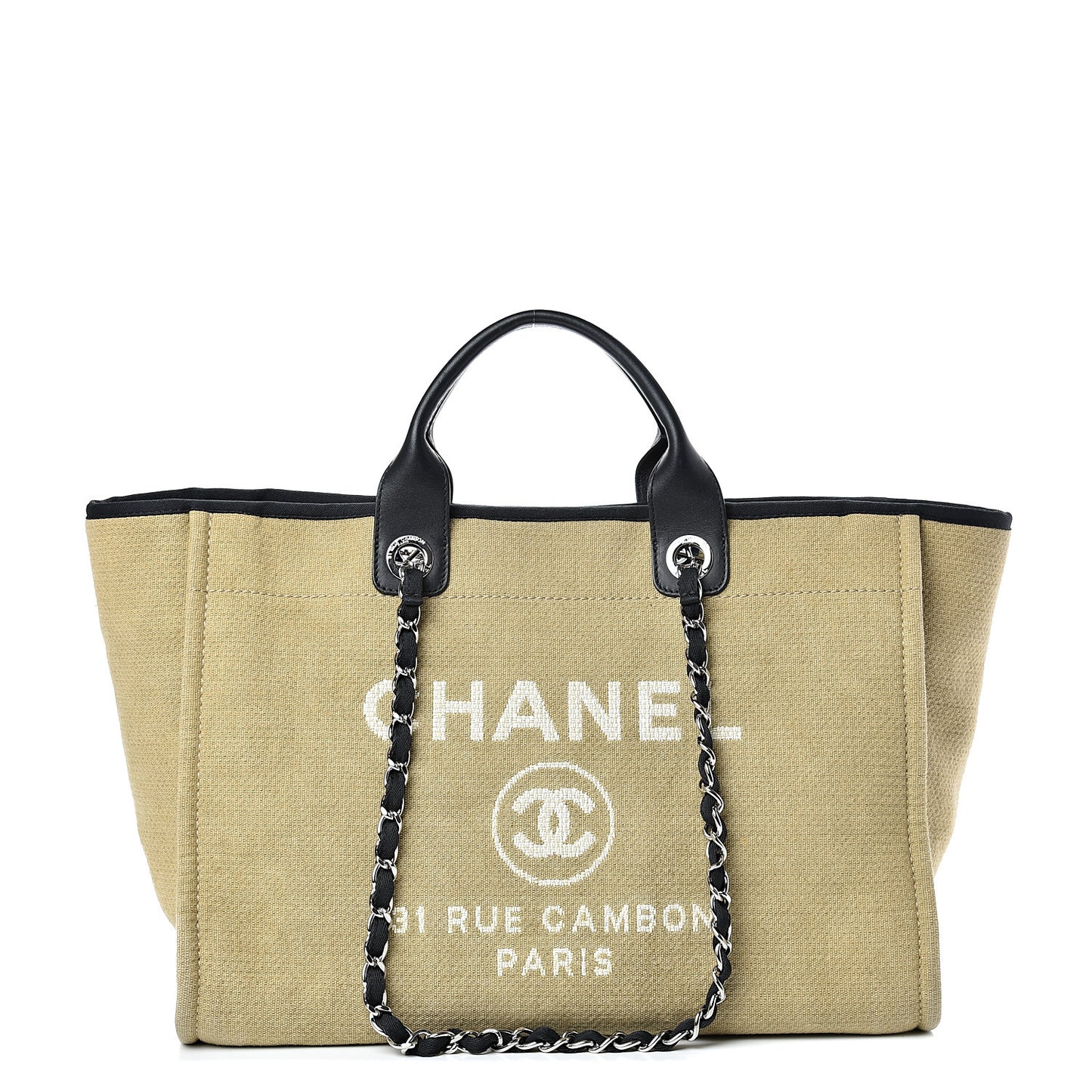 Canvas Medium Deauville Tote Beige Black