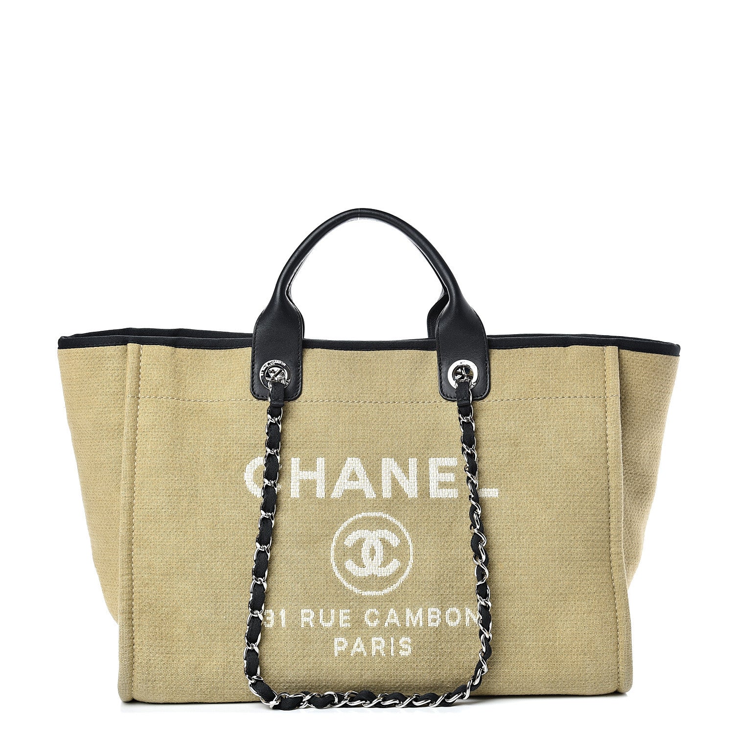 Chanel Canvas Medium Deauville Tote Beige Black 1 of 10