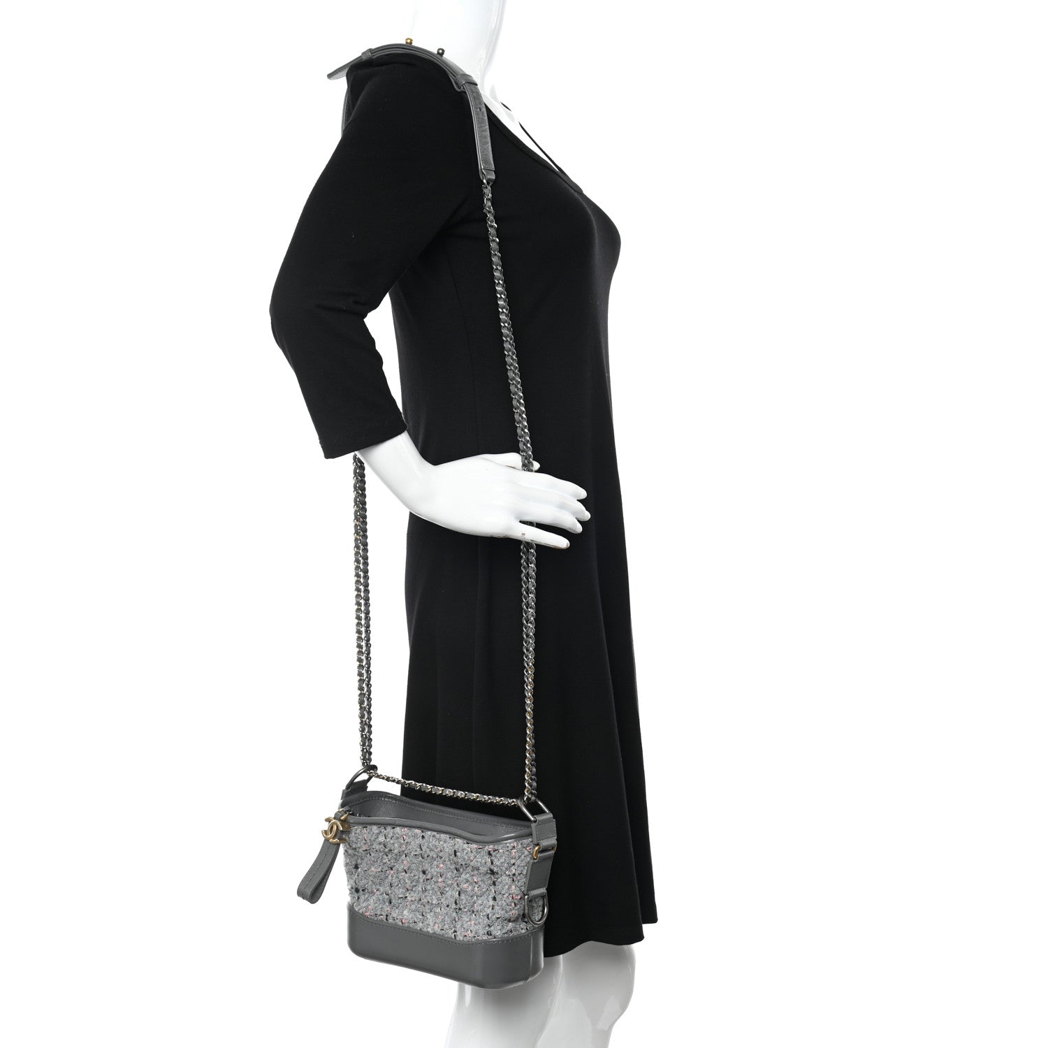 Chanel Tweed Calfskin Quilted Small Gabrielle Hobo Grey 2 of 10