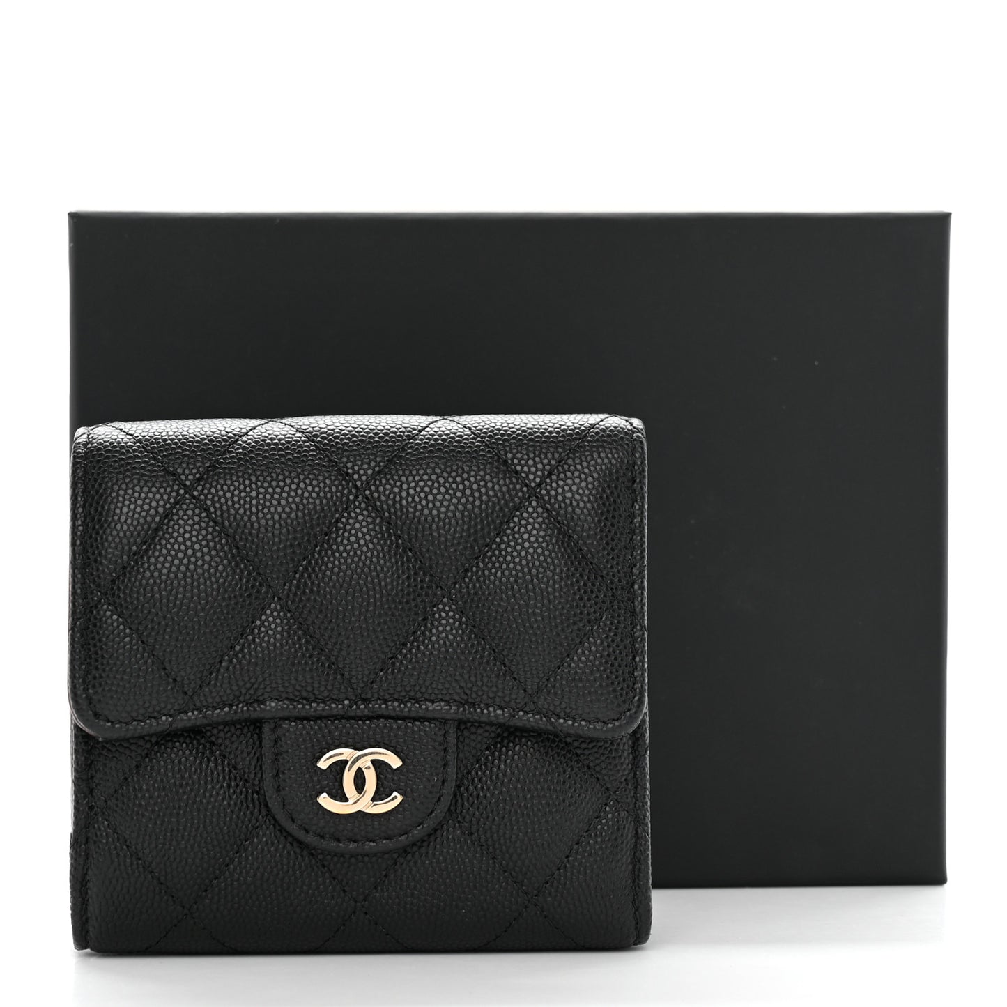 Caviar Quilted Compact Flap Wallet Black