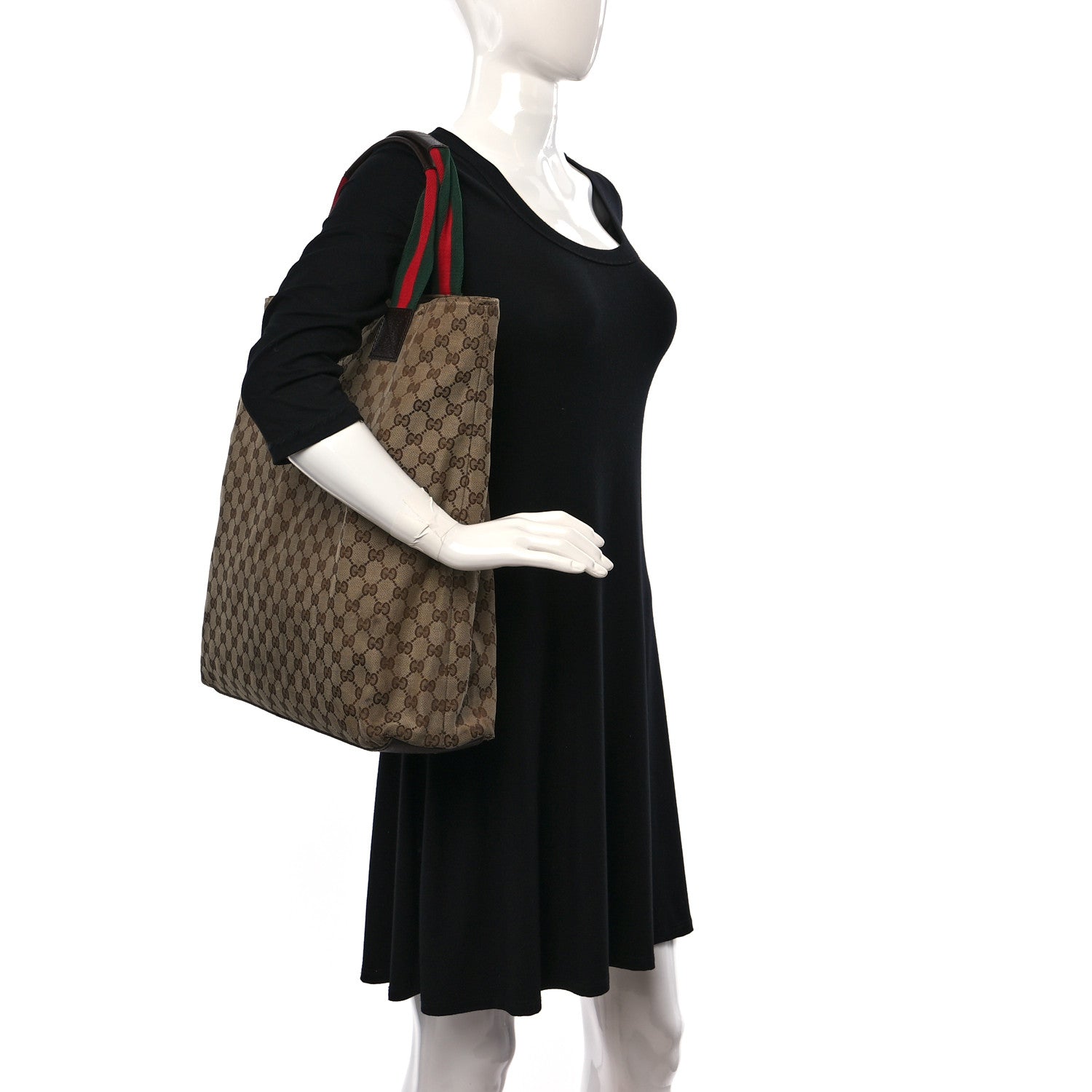 Gucci GG Monogram Large Web Handle Vertical Tote Dark Brown 2 of 16