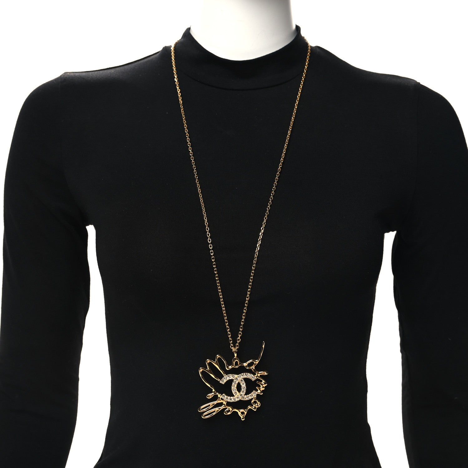 Chanel Metal Diamantes CC Pendant Necklace Gold 2 of 5