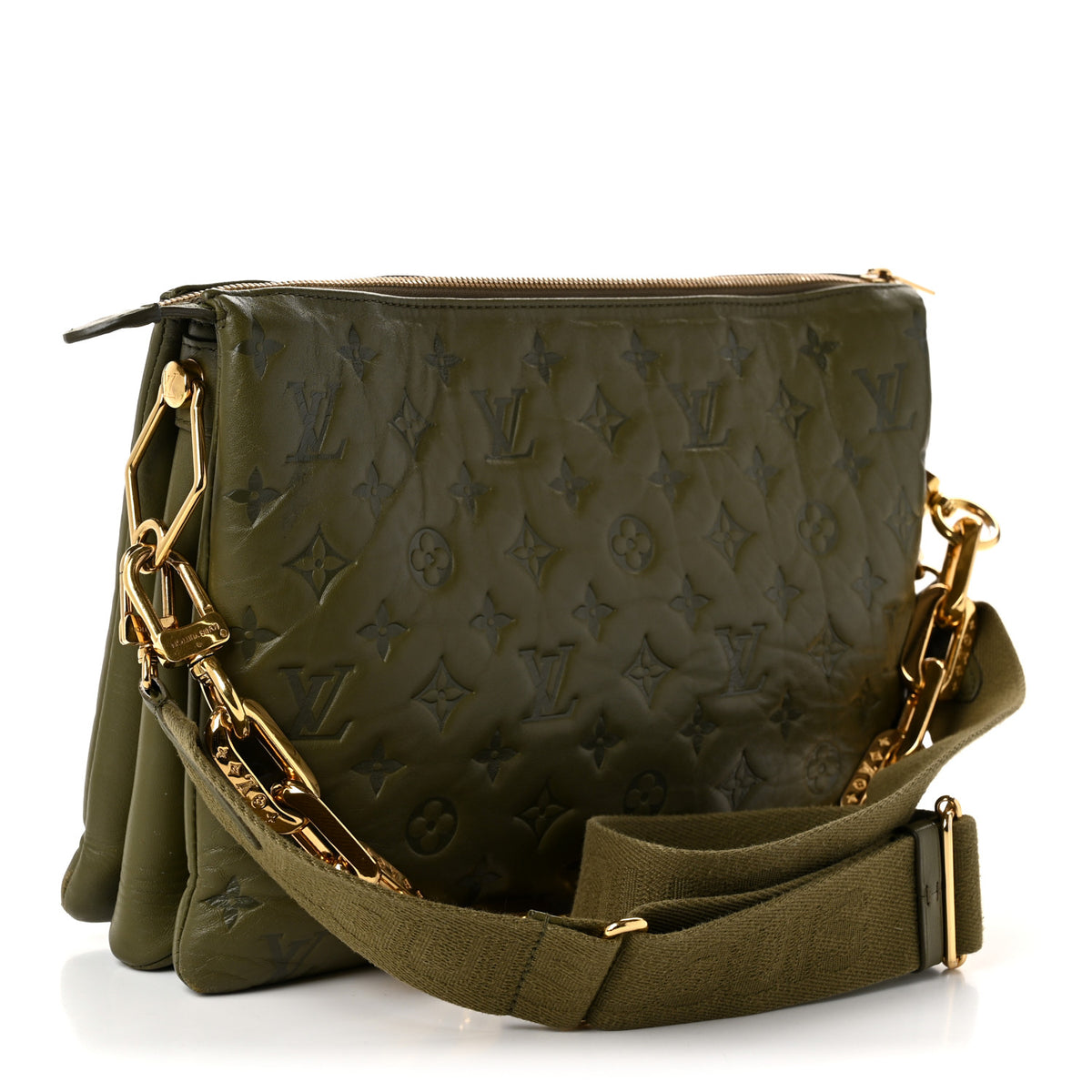 Louis Vuitton Lambskin Embossed Monogram Coussin MM Khaki 4 of 19