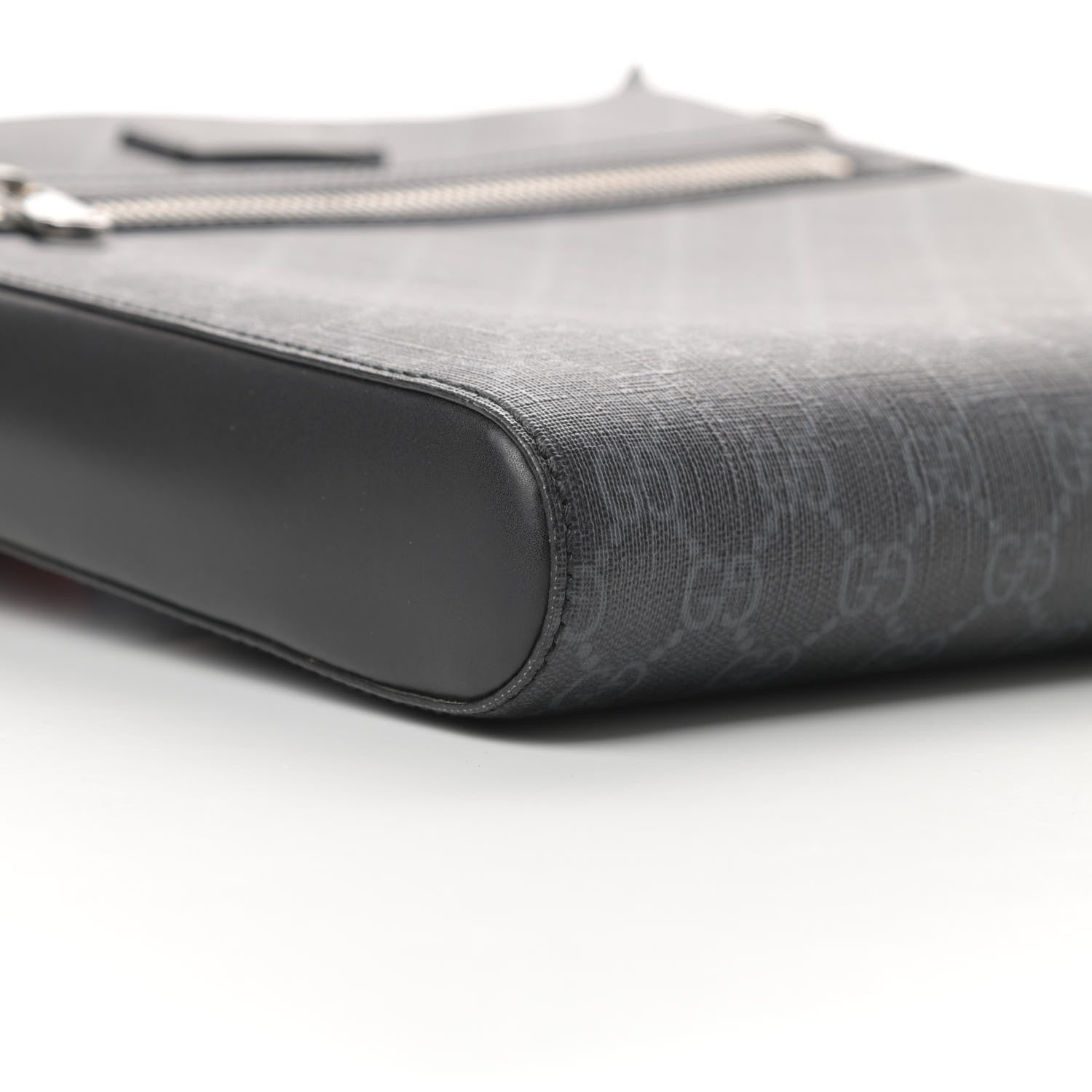 Gucci GG Supreme Monogram Appia Calfskin Web Flat Messenger Bag Black Grey 9 of 12